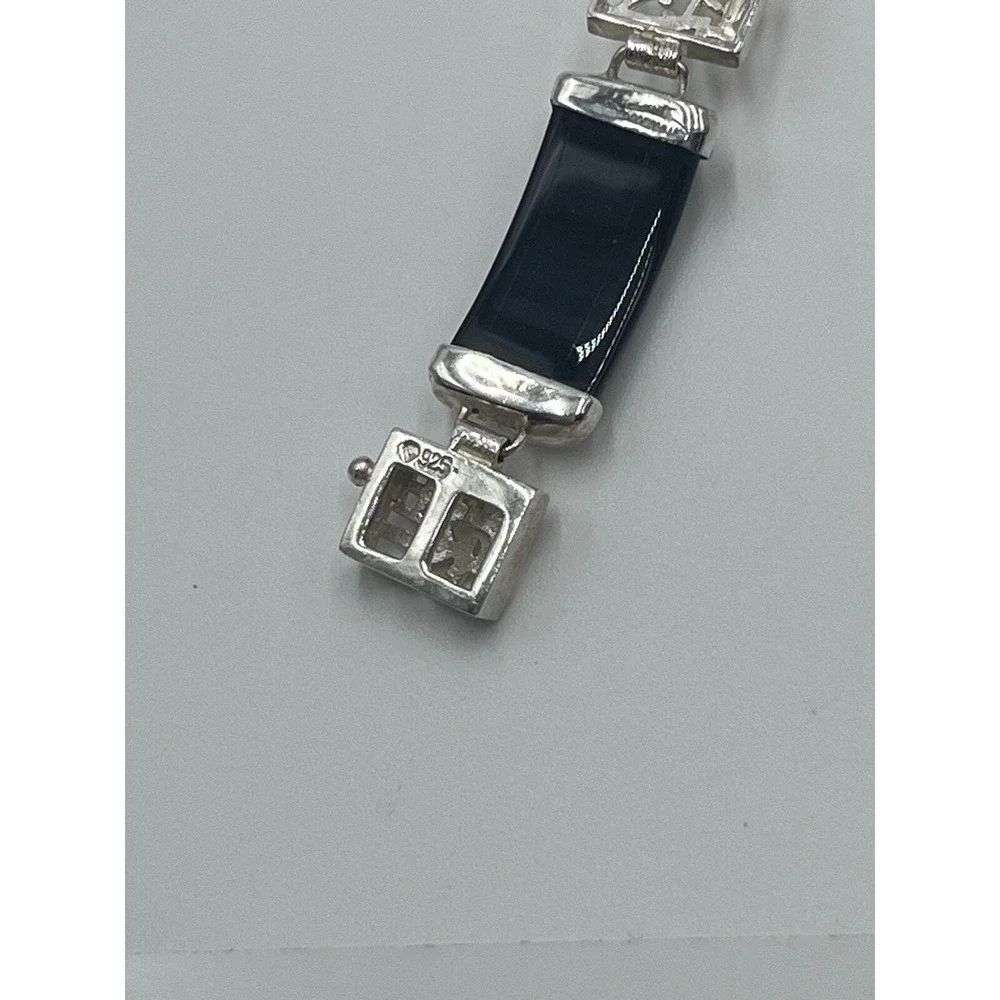 Vintage 1960's Signed Chinese Jadeite Sterling Panel Link Bracelet 7.5